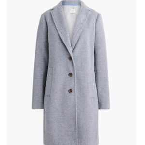 NWOT, J. Crew Herringbone topcoat in Navy + Ivory Chevron. Size 14.